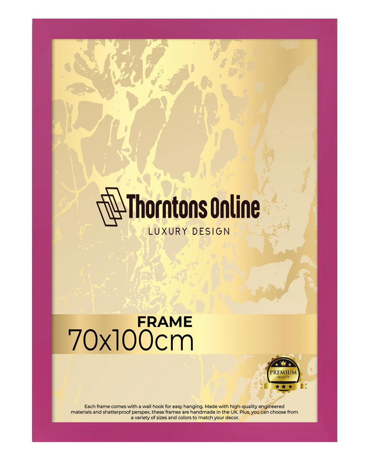 Thorntons Online Pink Poster Frame - 70X100 Cm Mdf Backing With Both Ways Hanging Hooks |Picture Photo Frame 100X70cm |Acrylic Front | Home & Office Decor