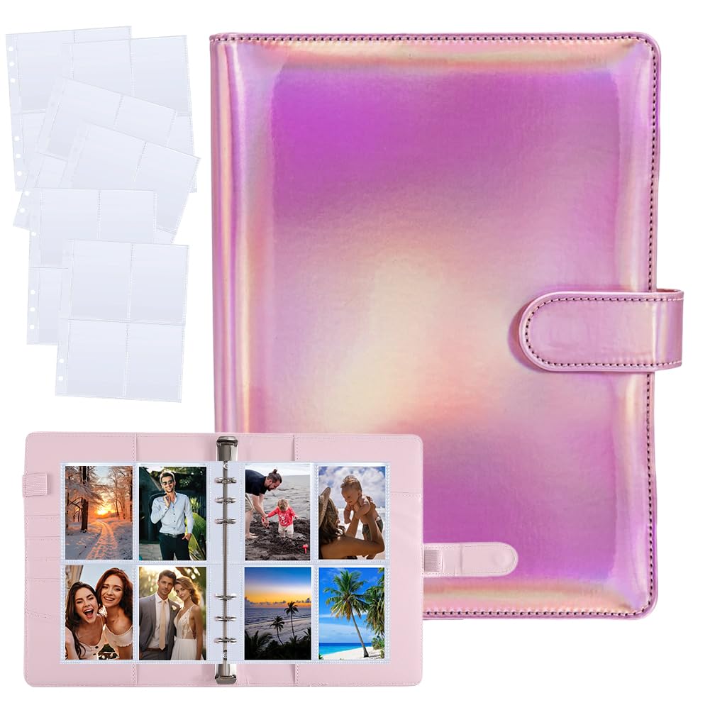 Photocard Binder, Kpop Binder A5 Kpop Photocard Holder, 120 Pockets Kpop Binder 4 Pockets 30 Pages, Photo Album 6 Ring Binder Album PU Leather Scrapbook for Photo Collection