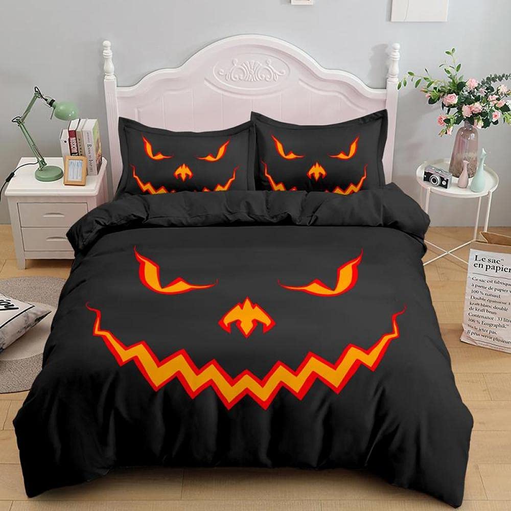 QWFDAQbedding seKing：95 inch x 86.7 inch duvet cover sets, Black orange devil smiley Duvet Cover Set Double, 3 Piece Print Bedding Set Print Duvet Set.1 Quilt Cover with 2 Pillowcases