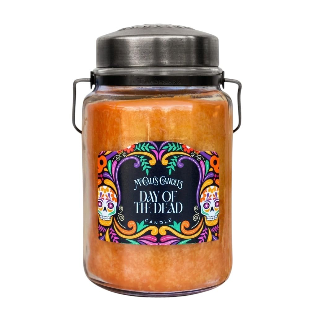 McCall’s Candles | Day of the Dead | 26 oz Scented Candle | USA-Poured | Vintage Rustic Jar with Carrying Handle | Black Plum, Peach &amp; Patchouli Fragrance