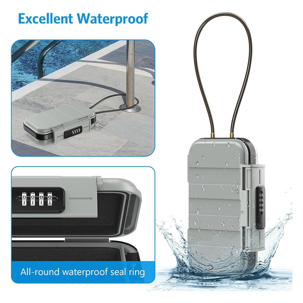 Coffre-fort de voyage portable avec serrure à combinaison – Idéal pour dortoirs, hôtels, plages – Rangement sécurisé pour objets de valeur – Design compact gris