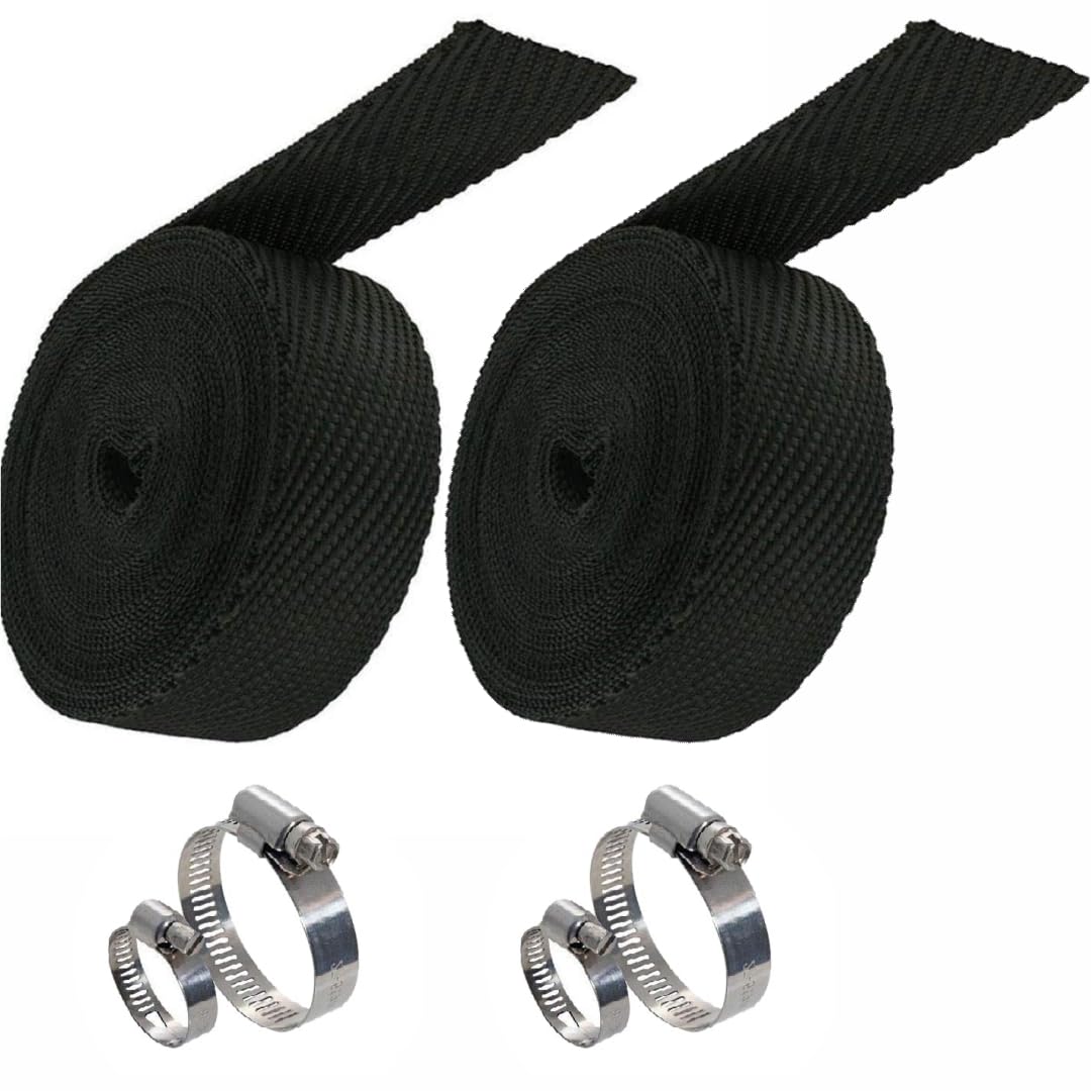 MIKANIX Combo of Universal Silencer Wrap | Bend Pipe Wrap | Bike Exhaust Heat Shield Protector with Clamp Compatible for Royal Enfield Classic, Electra Twinspark, Standard (6 Mtr, Black)