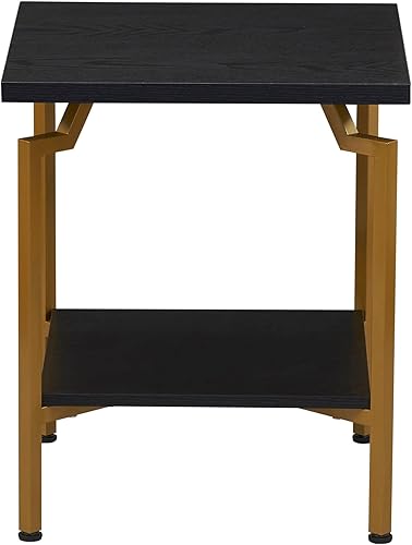 Miniatura 5 de Household Essentials Crown - Mesa auxiliar cuadrada con estante de almacenamiento, grano de madera de roble negro y metal dorado