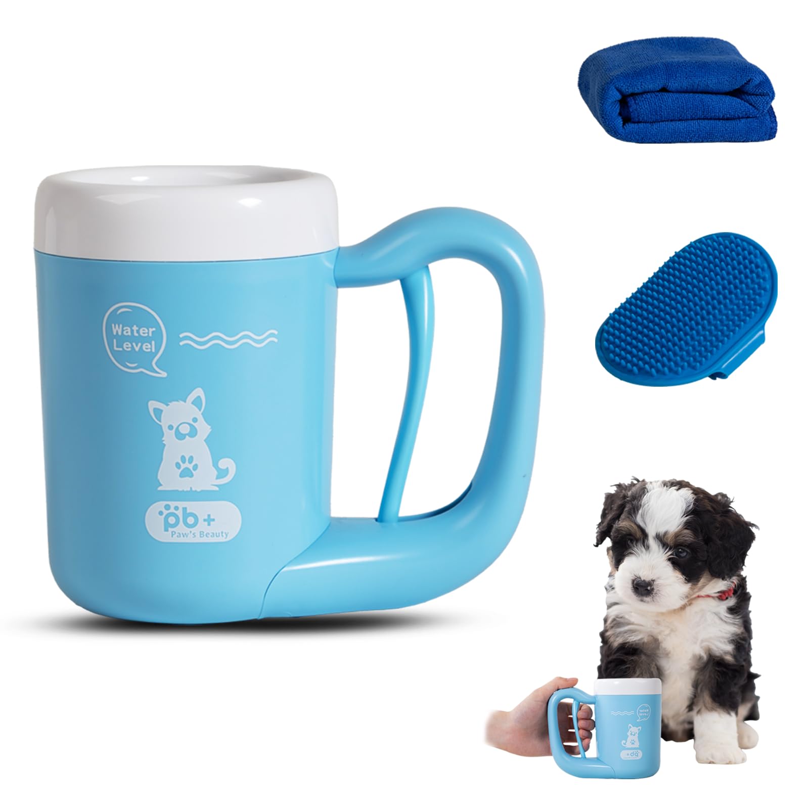 AMBAYLOG Medium Pet Paw Cleaner Cup - Easy Press Design Dog Foot Washer with Soft Massage Brush & Absorbent Towel - Reusable Durable Paw Cleaning Cup