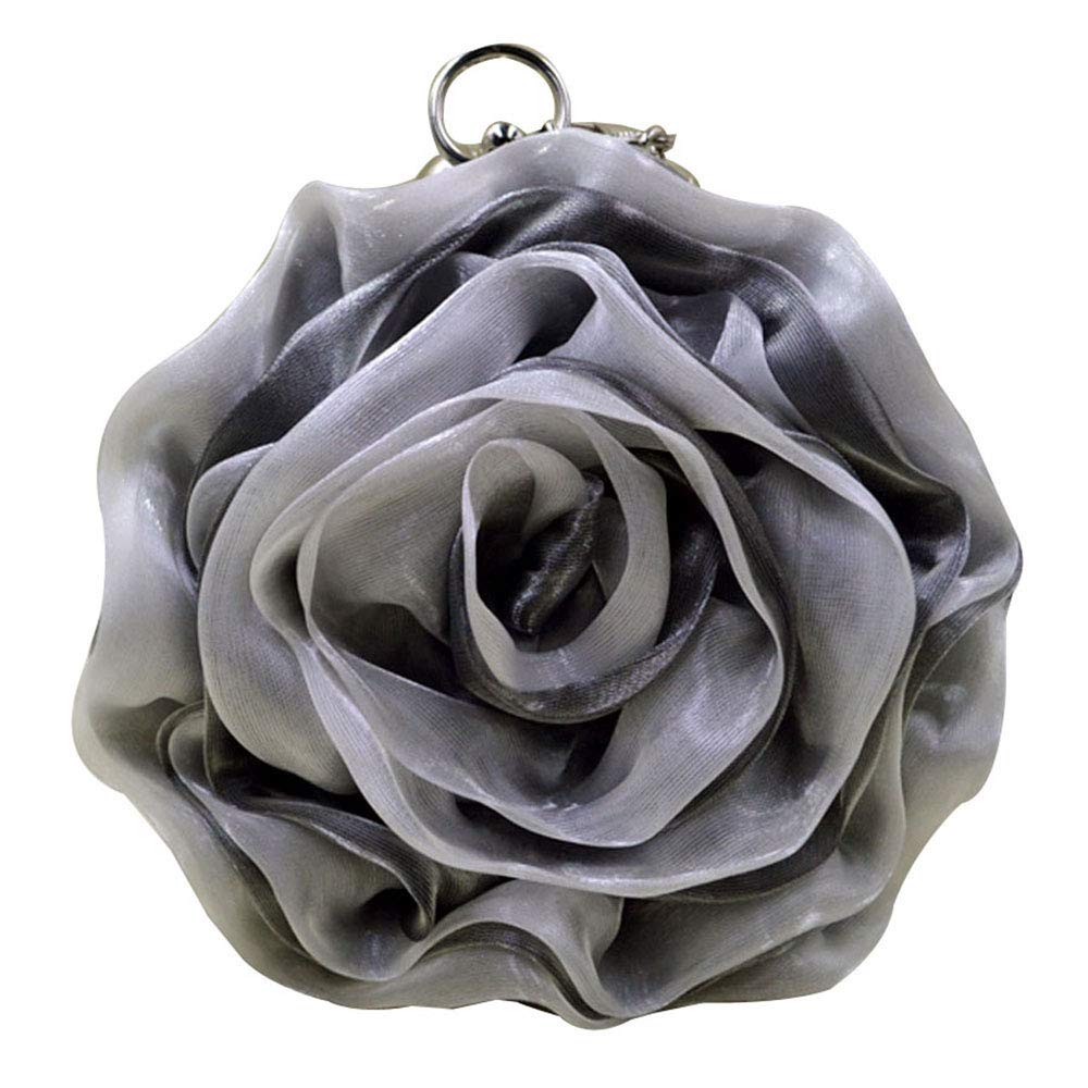 Buddy Women Rose Shaped Clutch Soft Satin Wristlet Handbag Wedding Party Purse