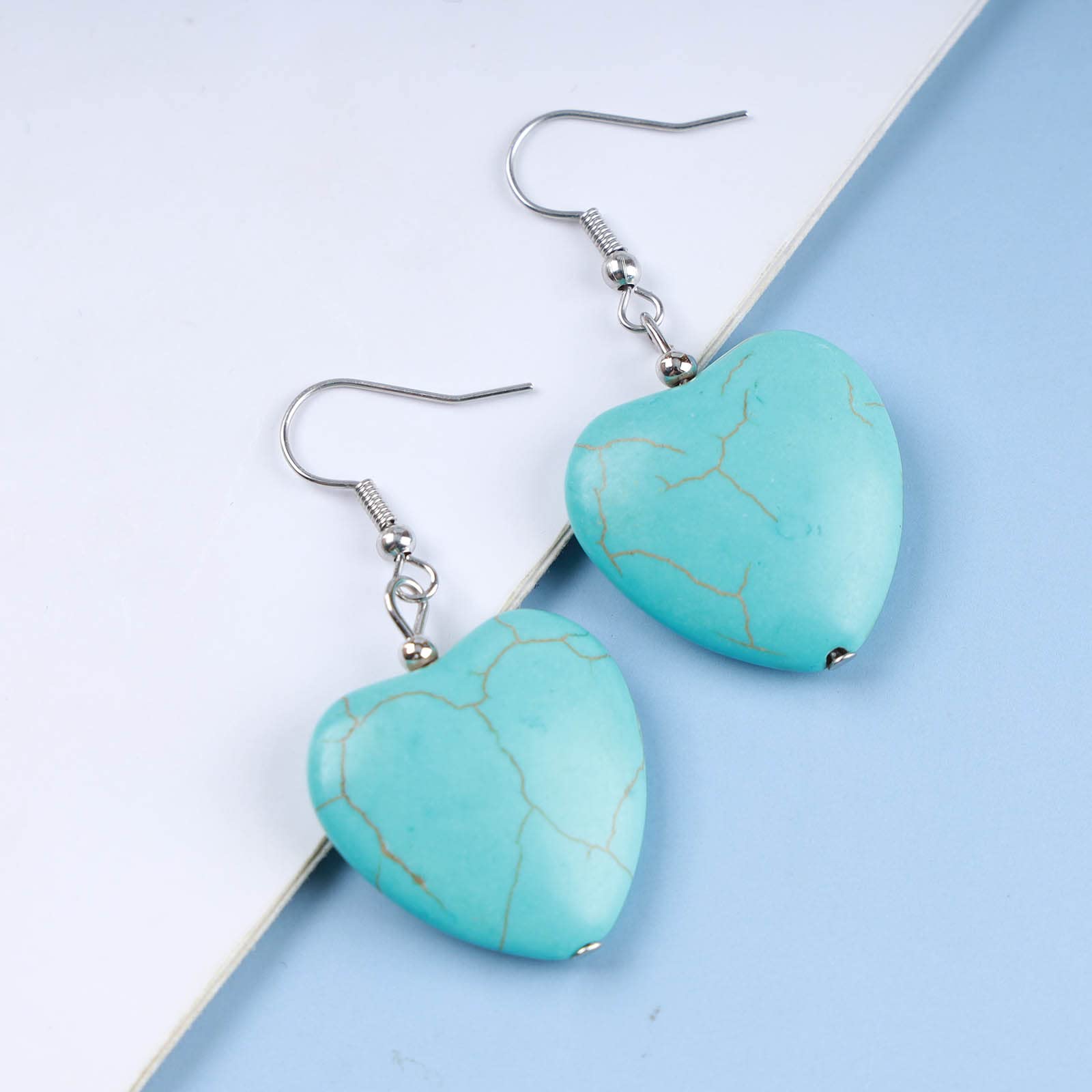 Orecchini A Goccia Cuore Turchese, Pietra Naturale Blu, Gioielli Boho Per Donne E Ragazze, Design Vintage, Regalo Ideale