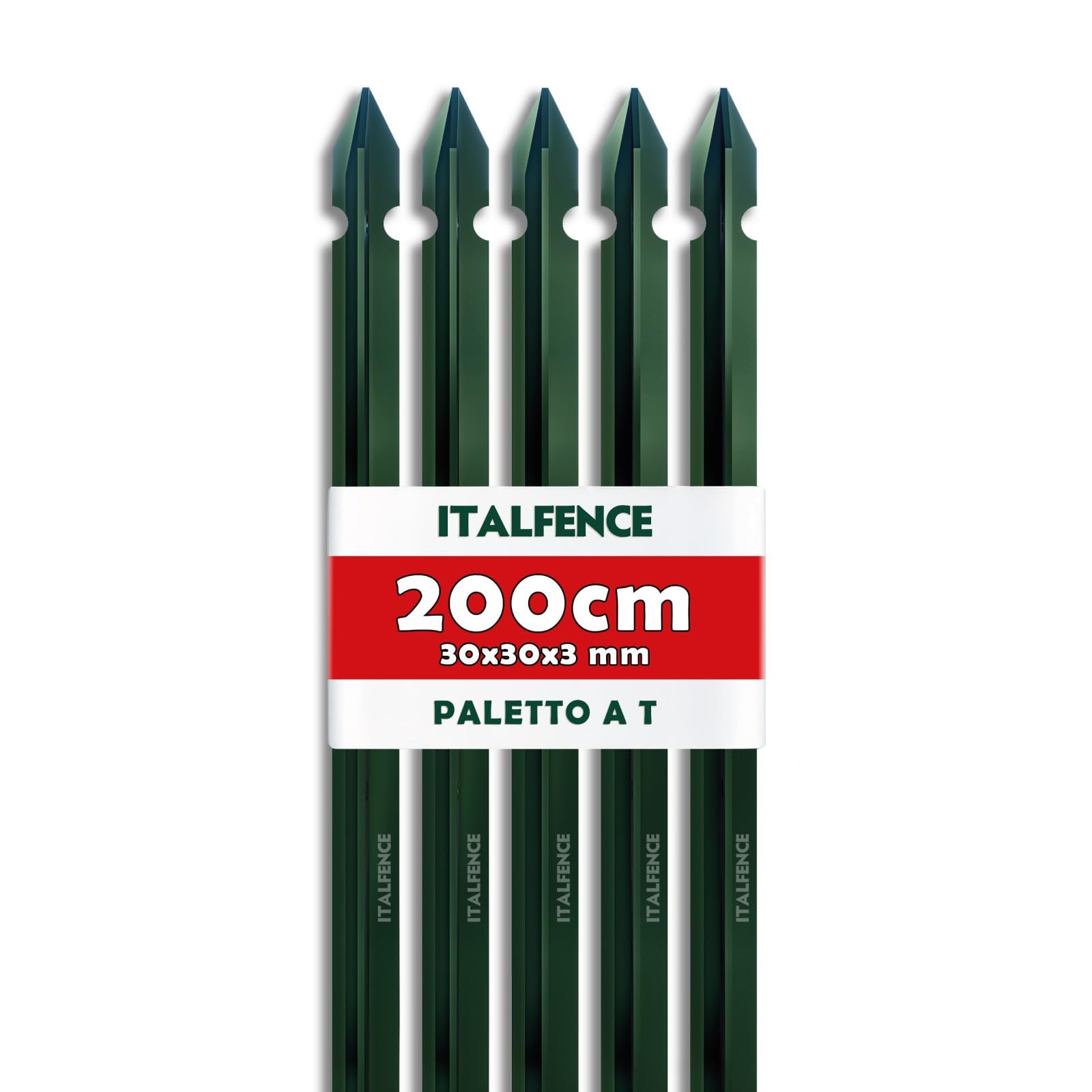 Palo a T H200cm 30x30x3mm in ferro plastificato verde [10 pezzi]