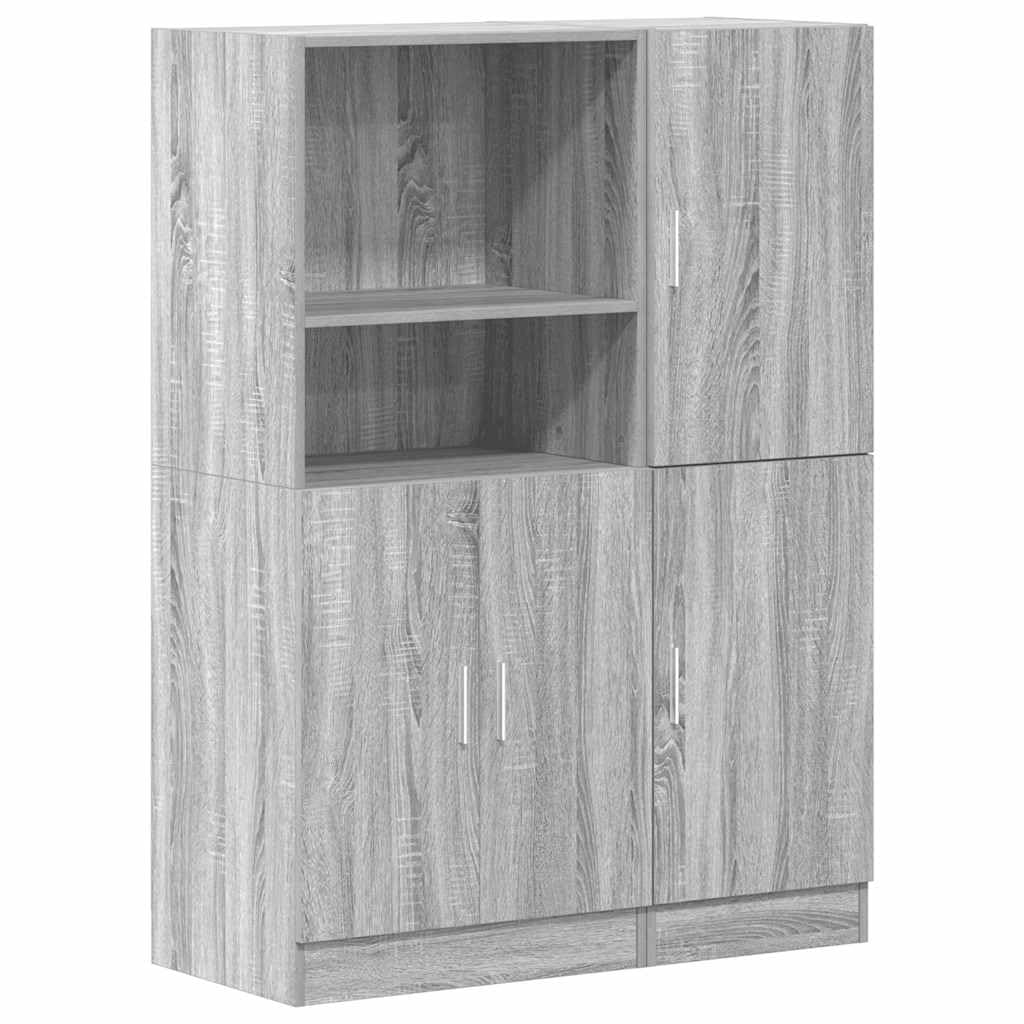 Juego de 2 unidades de armario de cocina gris Sonoma, armario de almacenamiento de madera, armario multiusos con puertas y compartimentos abiertos para cocina, oficina y comedor, 95 x 41,5 x