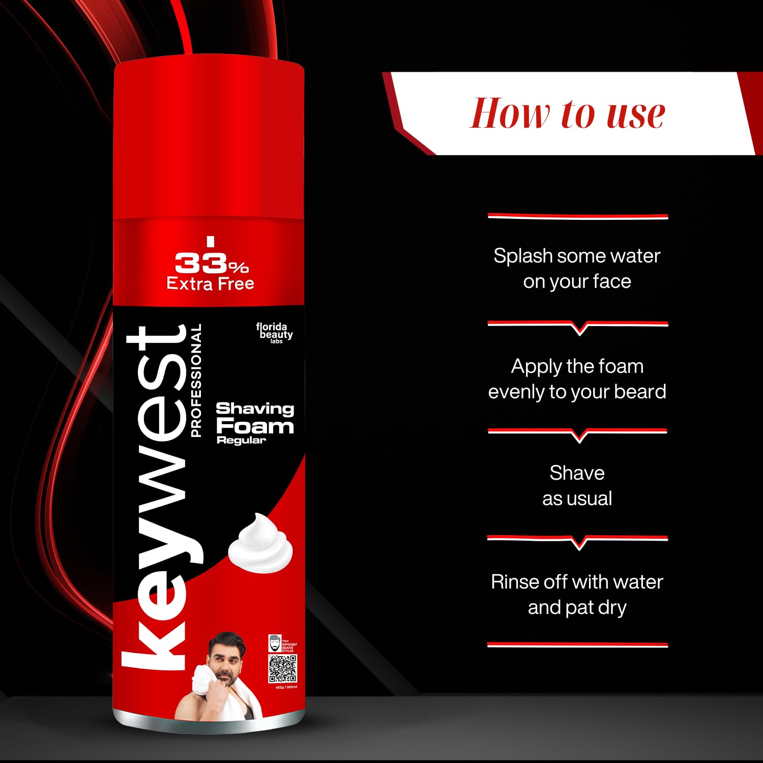 Keywest Regular Pre Shaving Foam for Men 482gm (33% Extra Free) | Shave Foam for Men All Skin Types | More Than 120 Shaves | Enriched with Tea Tree Oil, Vitamin E & Aloe Vera 3