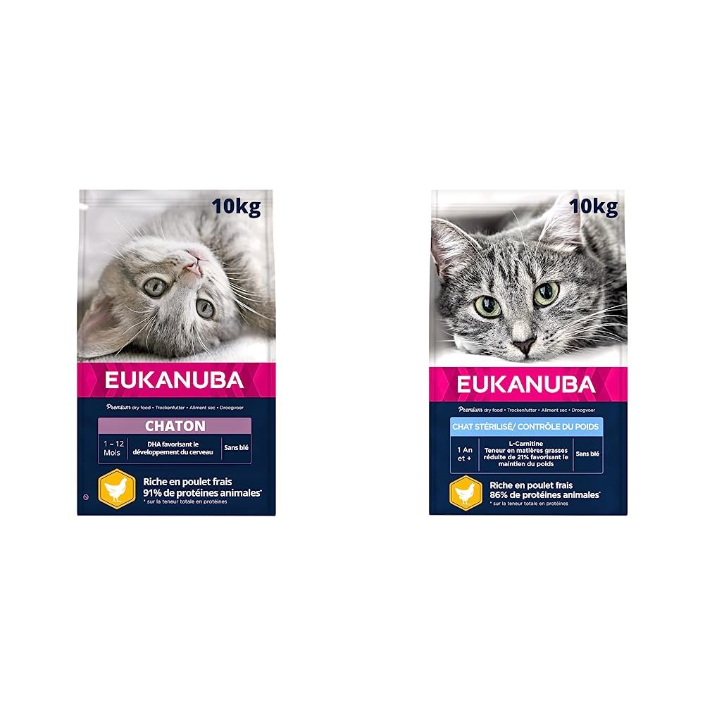 Eukanuba Chaton Démarrage Sain Toutes Races Poulet 10kg & Croquettes pour Chat stérilisé ou en surpoids - Poulet - Croquettes recommandées par Les vétérinaires - Sac refermable de 10kg