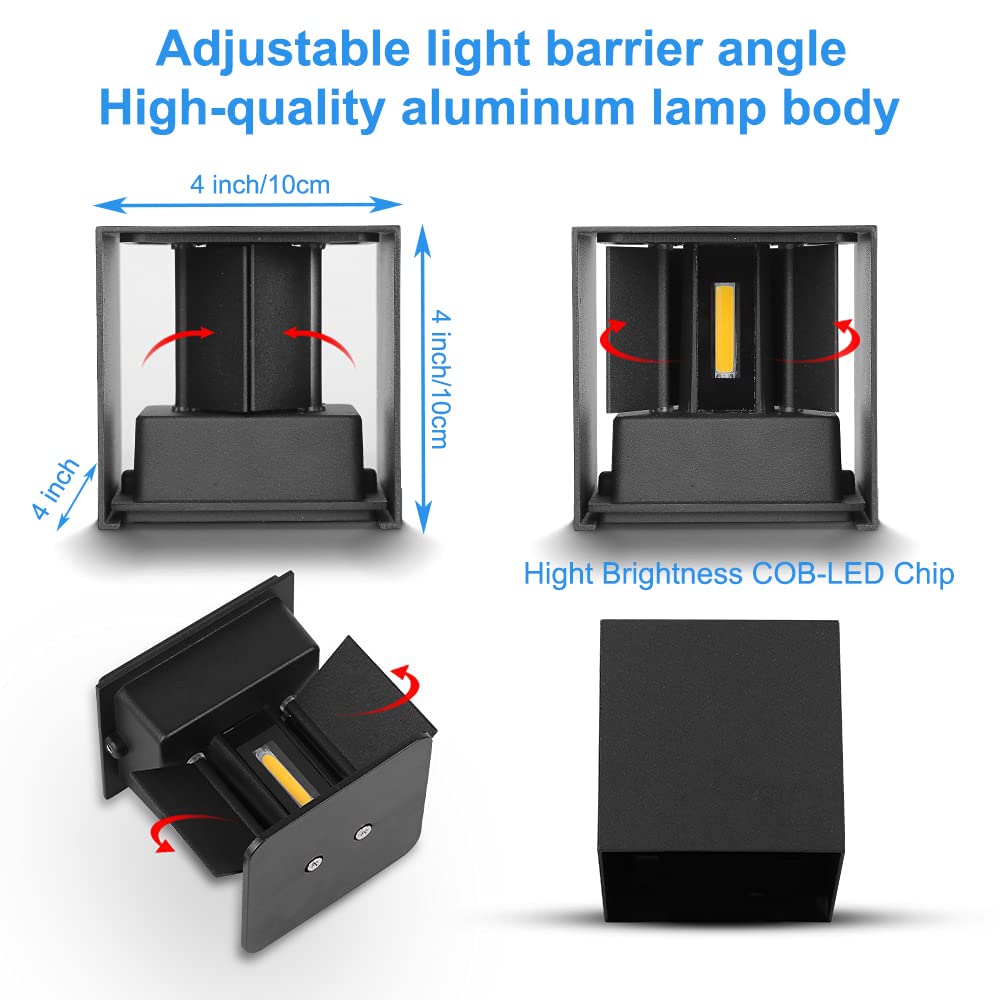 CANMEIJIA Aplique pared Exterior, 12W Impermeable IP65 Lampara de pared Interior Exterior Luz Cálida 3000K 1000 lm Ángulo ajustable Lámpara Pared Negro para Porche Salón Dormitorio