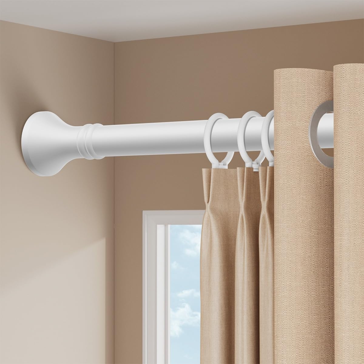 Ausziehbare Gardinenstange, 40500 cm, Metall, ohne Bohren oder Schrauben, ideal für Badezimmer, Schrank, Fenster, Raumteiler (Weiß, 5075 cm)