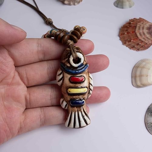 Miniatura 3 de Collar de cuentas de cerámica hecho a mano con colgante de pescado