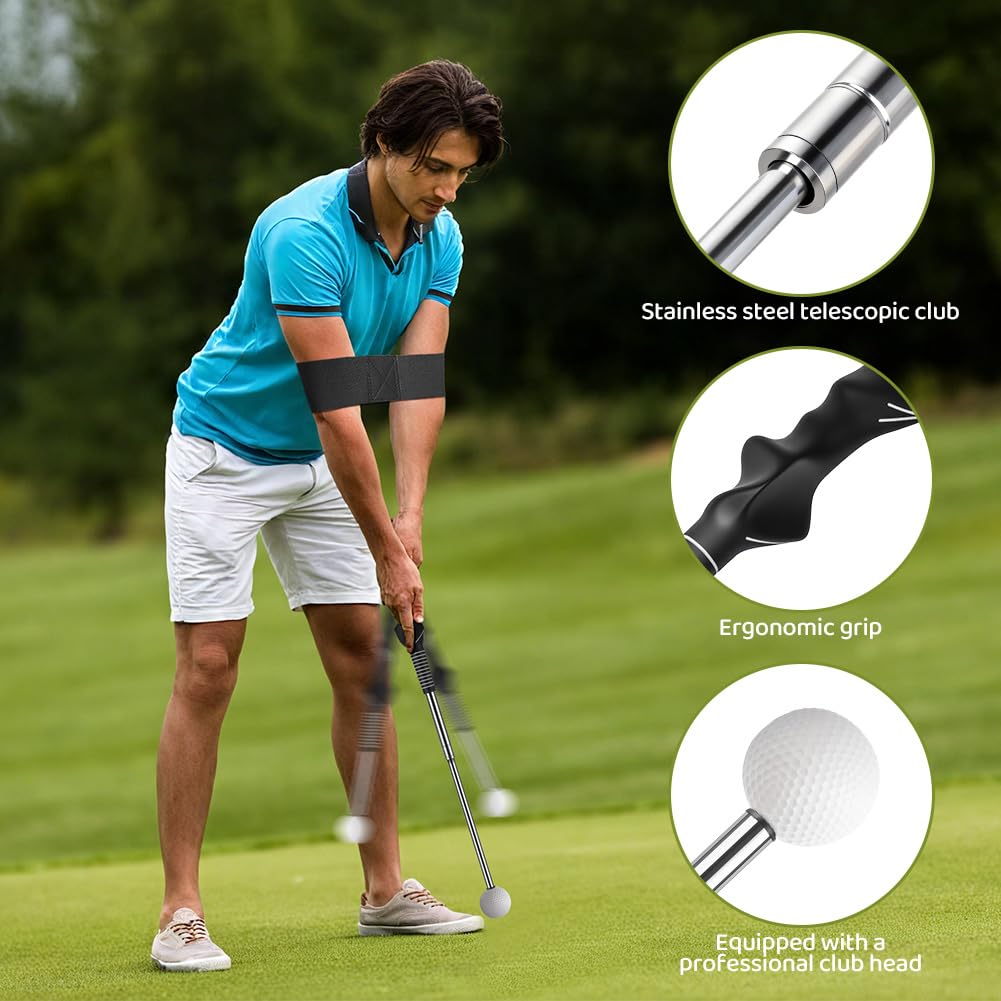 flintronic Attrezzo Retrattile per Allenamento Swing da Golf, Ausili per L'Allenamento del Golf, Rimbalzo Automatico Putter, Portatile Accessori da Golfs, Ideale per Principianti e Formazione