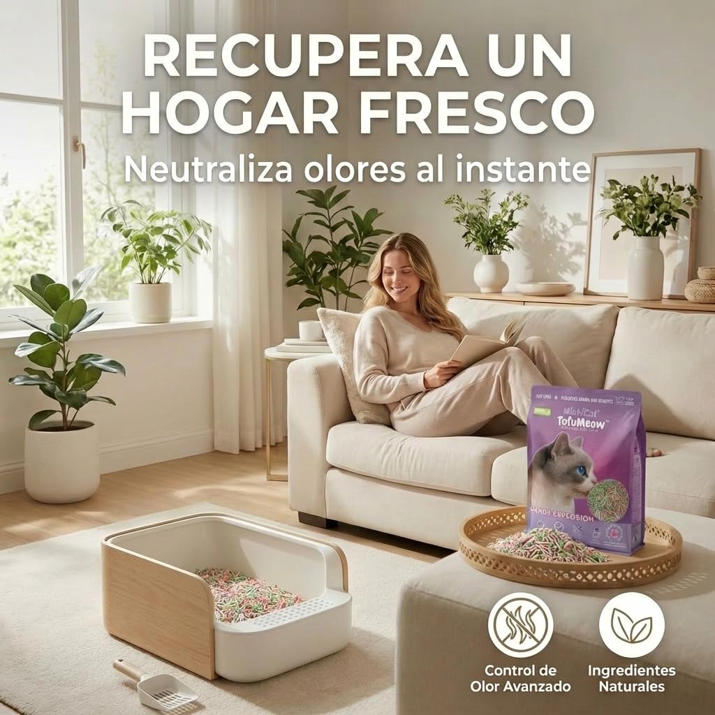MichiCat Arena de Tofu para Gatos TofuMeow, 6 kg (2x3kg) Arena Aglomerante para Gatos Vegetal Biodegradable, Libre de Polvo, Control de Olores Avanzado, Desechable en WC - 3