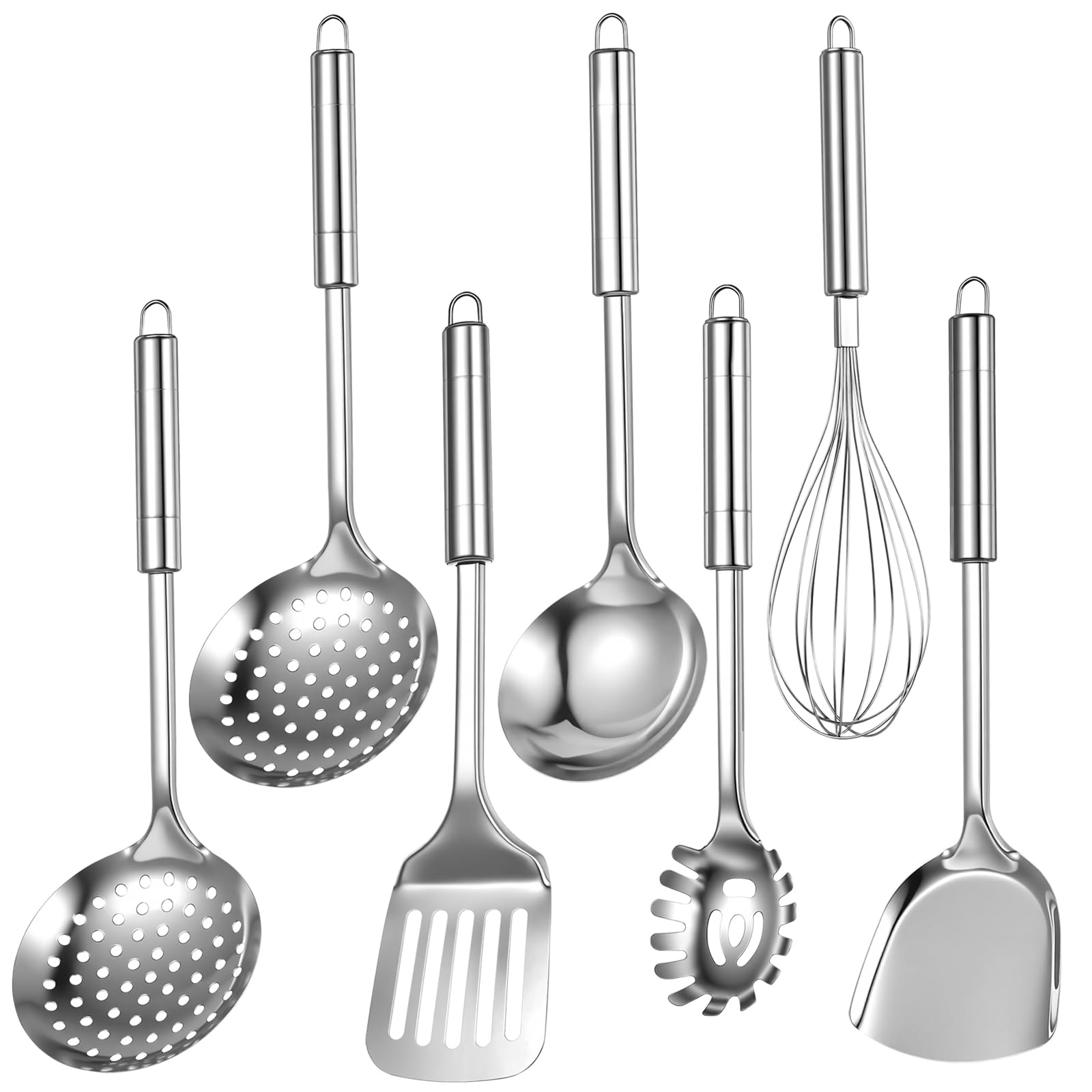 6 Pcs Stainless Steel Kitchen Utensils Set, Kitchen Accessories for Cooking Utensils Sets, Metal Cooking Ladle Spoons Whisk Spatula Set, kKitchen Tools & Gadgets