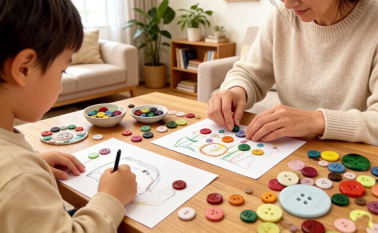 800-1000 Pcs DIY Buttons Set, Including Glue, Needle and Thread, Threader, Petals, Wire, etc., Mixed Colors, Various Sizes, Suitable for handicrafts, Sewing, DIY Crafts, Button Painting (MIX3)