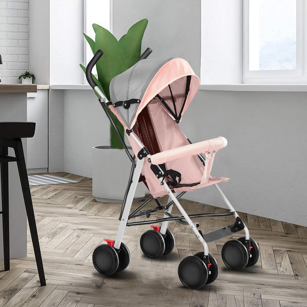 OHMG Passeggino con navicella, 2 in 1, ultra compatto, passeggino compatto con tracolla, sistema di cinture a 5 punti, 22 kg, funzionamento con una sola mano, schienale regolabile, cofano, cestino