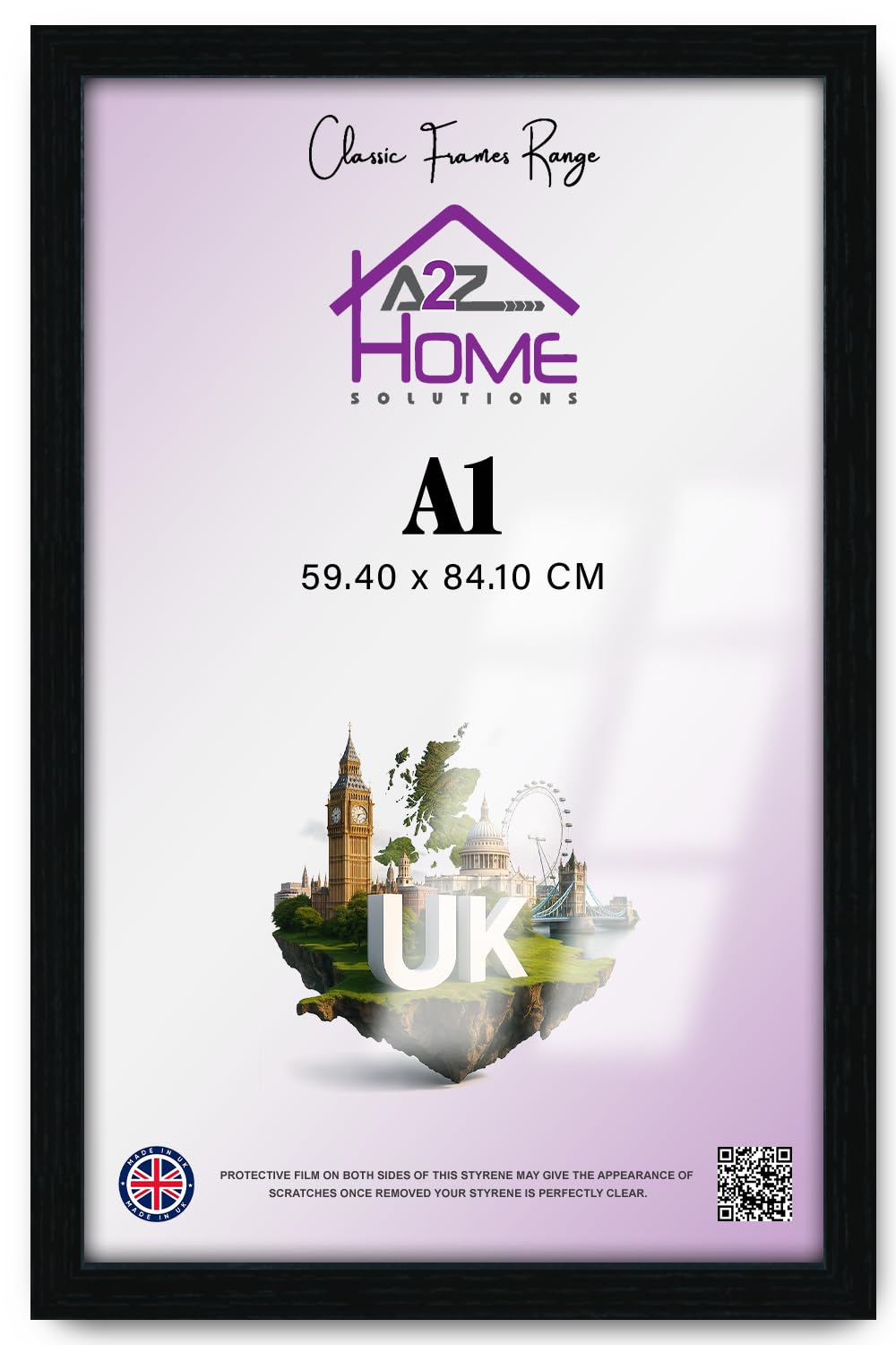 A2Z Home Solutions® Black Poster Photo Frames A1 A2 A3 A4 A5 A6 Panoramic Square Wall Mounted Picture Canvas HD Clear Display 30mm Multi Photo Frames Home Office School Use - A1