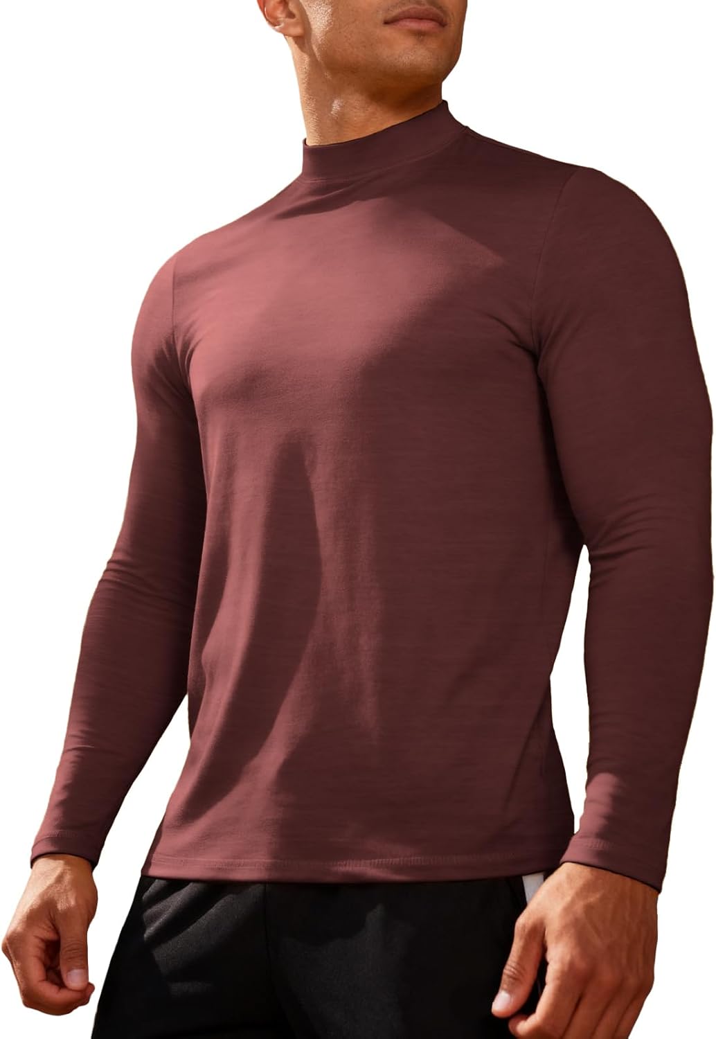 Men's Mock Turtleneck Long Sleeve Fitted Tee Shirts High Neck Base Layer Thermal Tshirt Triblend - Image 5