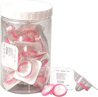 Sterile Syringe Filter PTFE Hydrophobic Filtration 0.22um Pore Size, 25mm Membrane Diameter, 20 Pack, Sterile Packed Individually for HPLC Sample Preparation