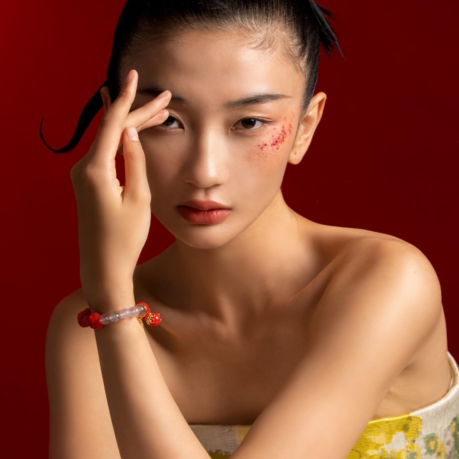 S925 Sterling Silver Jadeite Bracelets, Natural Full-Red Nanhong Agate Jadeite with Larimar 10mm Round Bead Double Strand Bracelet, Gift for Friend on Birthday - Image 3