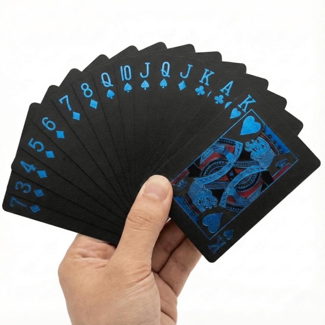 Premium Waterproof Playing Cards | Flexible PVC Gold Foil Poker Cards for Parties, Magic Tricks, Travel & Family Games | Durable, Washable, Luxury Card Deck with Storage Box (Blue)