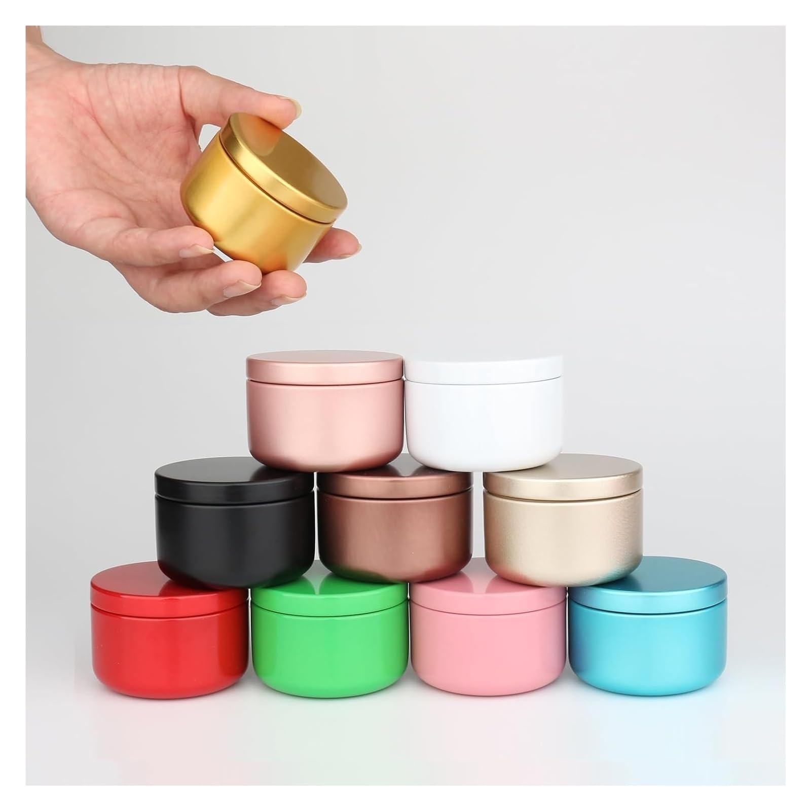 Słoiki na próbki, słoiki kosmetyczne 50 ml aluminiowe słoiki na próbki kosmetyków, opakowanie 20 sztuk, wielokolorowe, z 5 szpatułkami i 20 etykietami(White)