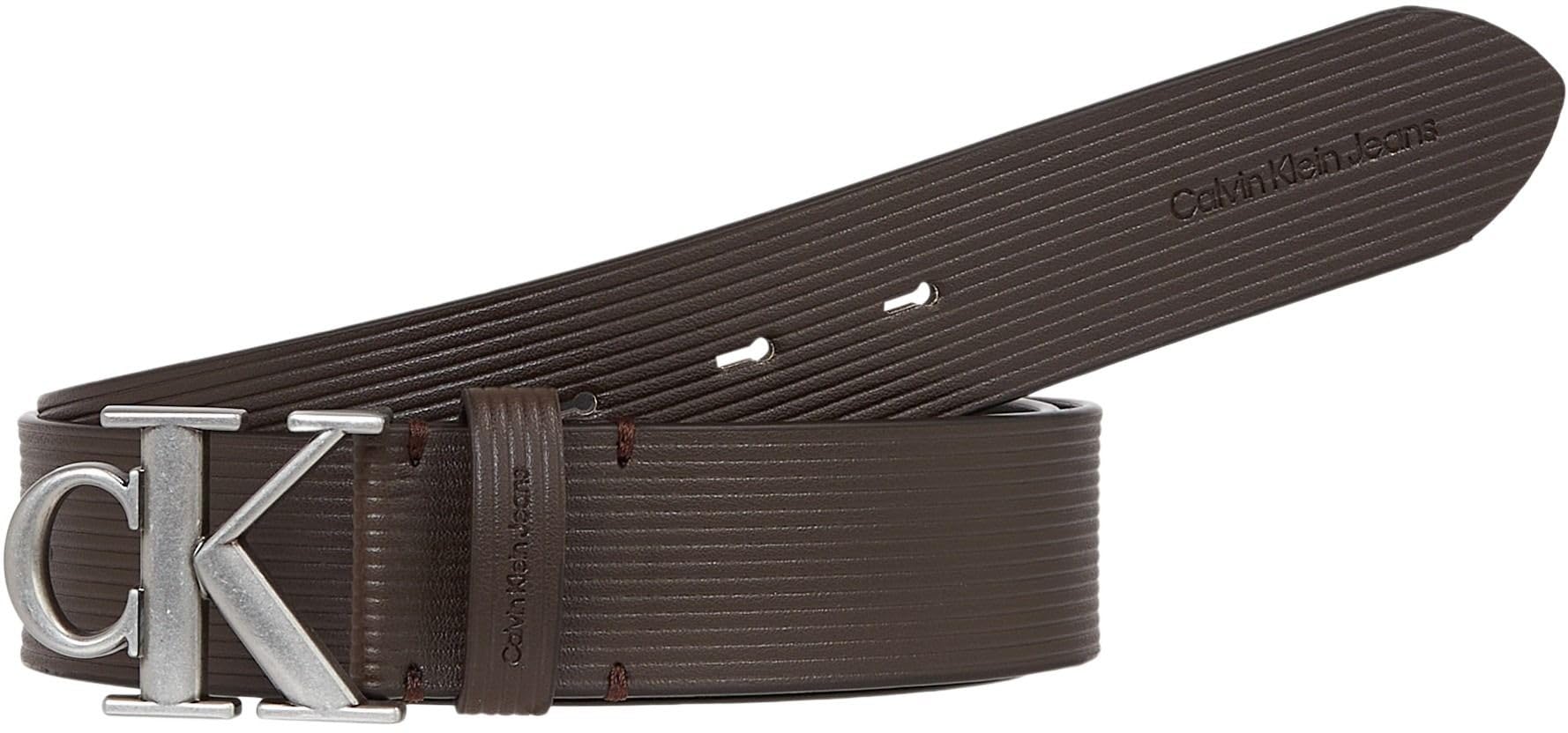 Calvin Klein Jeans Men Belt Round Mono 3.5 cm Leather, Brown (Bitter Brown), 90