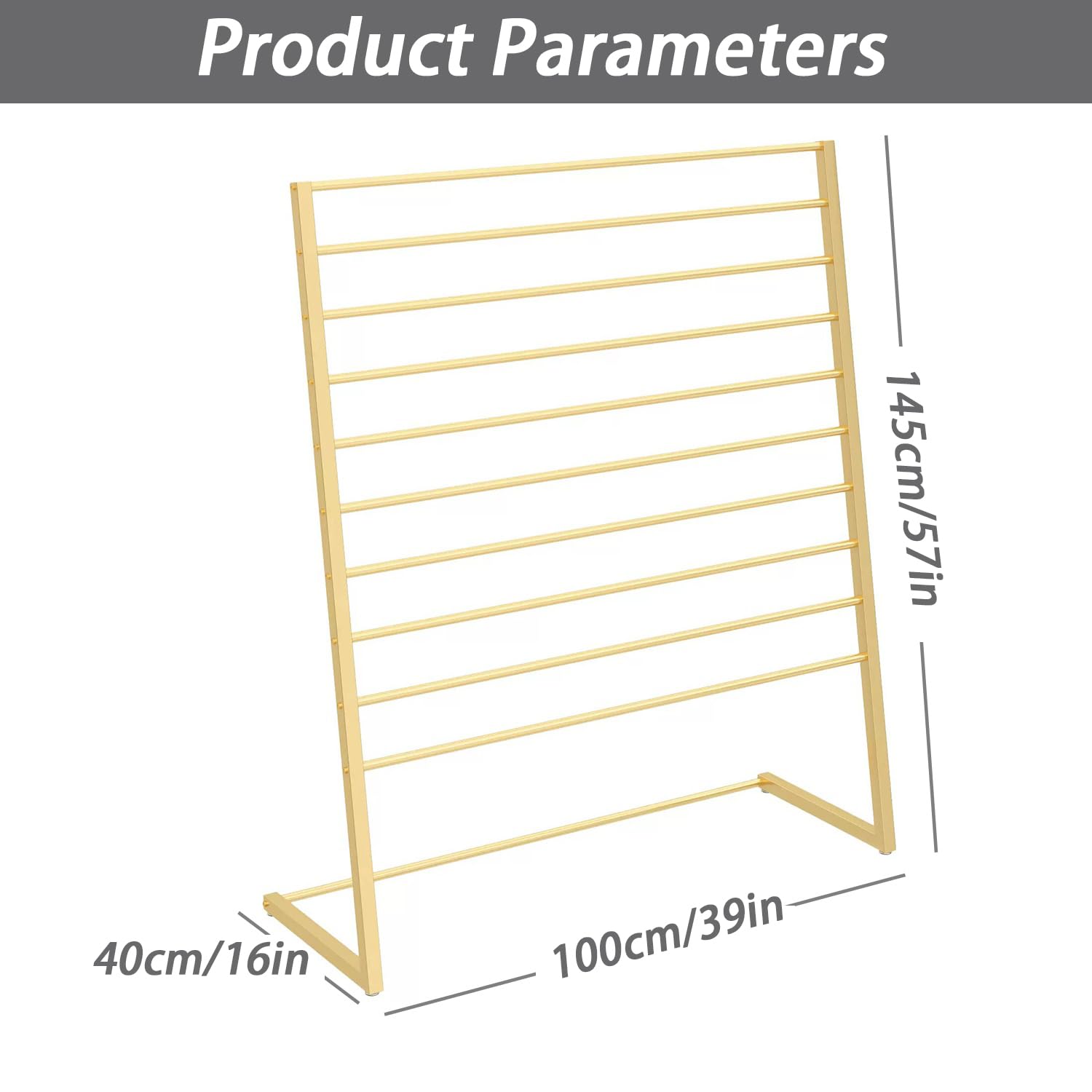 UWYTGF Freestanding Scarf Rack,Metal Scarf Display Stand,10 Tier Metal Scarf Holder Organizer,Floor-Standing Metal Holder,for Home Clothing Store Space Saving Hanger,Black,47 *,Gold,39 * 57In