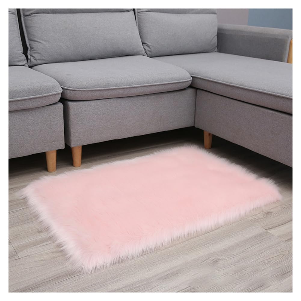 Tapis poils longs rose 60x120 pour salon et chambre enfant lavable