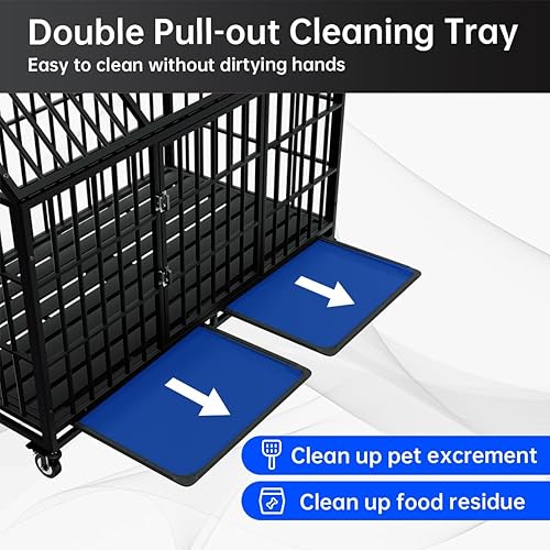 Miniatura 4 de Jaula para perros de 54 pulgadas, jaula grande de metal fuerte para perros grandes, apertura superior con 2 puertas, 4 ruedas bloqueables, 2