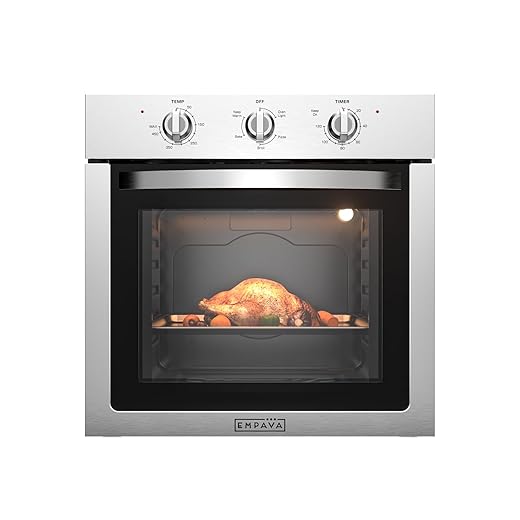 Empava Built-In Electric Single Wall Oven 24 inch, 2.5 Cu. ft. Capacity 4 Cooking Modes, Knob Control, 2950 Watts, Stainless Steel