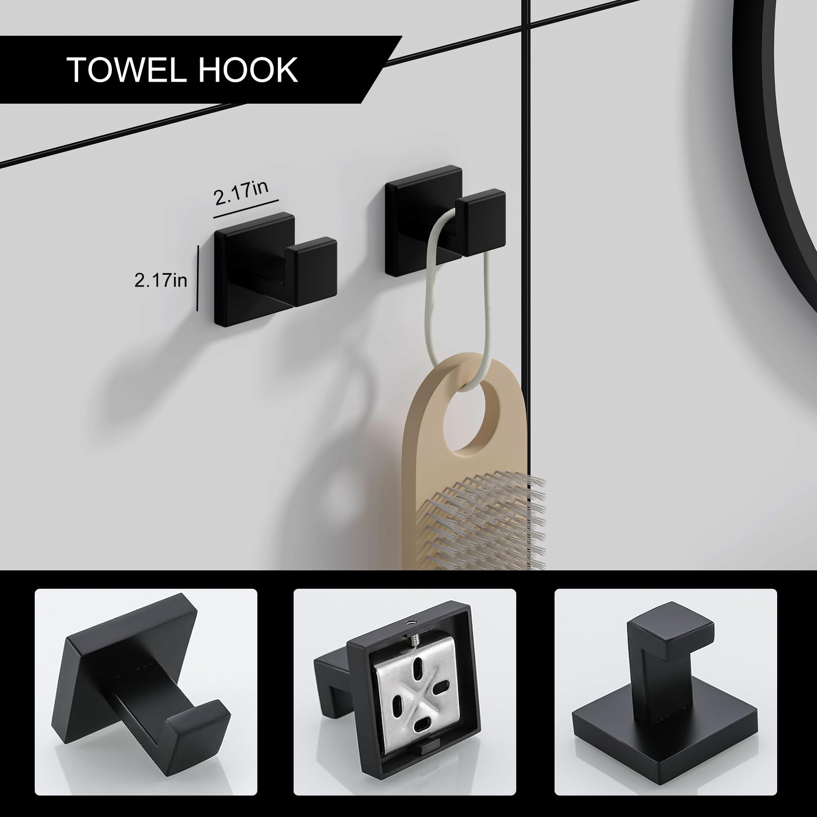 5-Pieces Matte Black SUS304 Stainless Steel Bathroom Hardware Accessories Set, 24 Inch Bath Towel Bar Set, Towel Racks for Bathroom Wall Mounted.