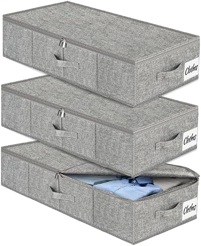 Unterbett Aufbewahrungsbox mit Deckel, 3 Stück Faltbar Unterbettkommode, Waschbar Kleideraufbewahrung & Organisation, 3 Griffen Doppelreißverschluss Aufbewahrungsboxen für Kleidung