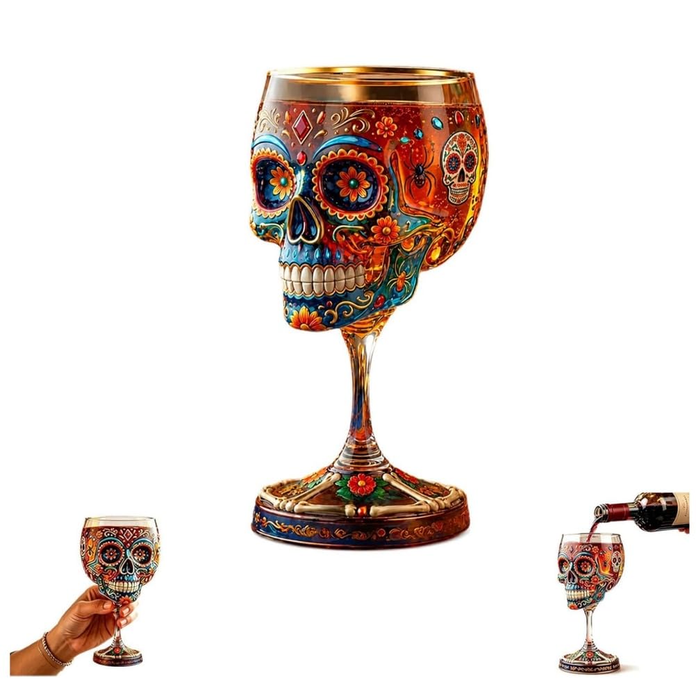 APOMNG Skull Skull Goblet Stainless Steel Liner Hand Painted Drinkware Unique Halloween Party Cup Bar Decor Gift for Skull Lovers and Collectors
