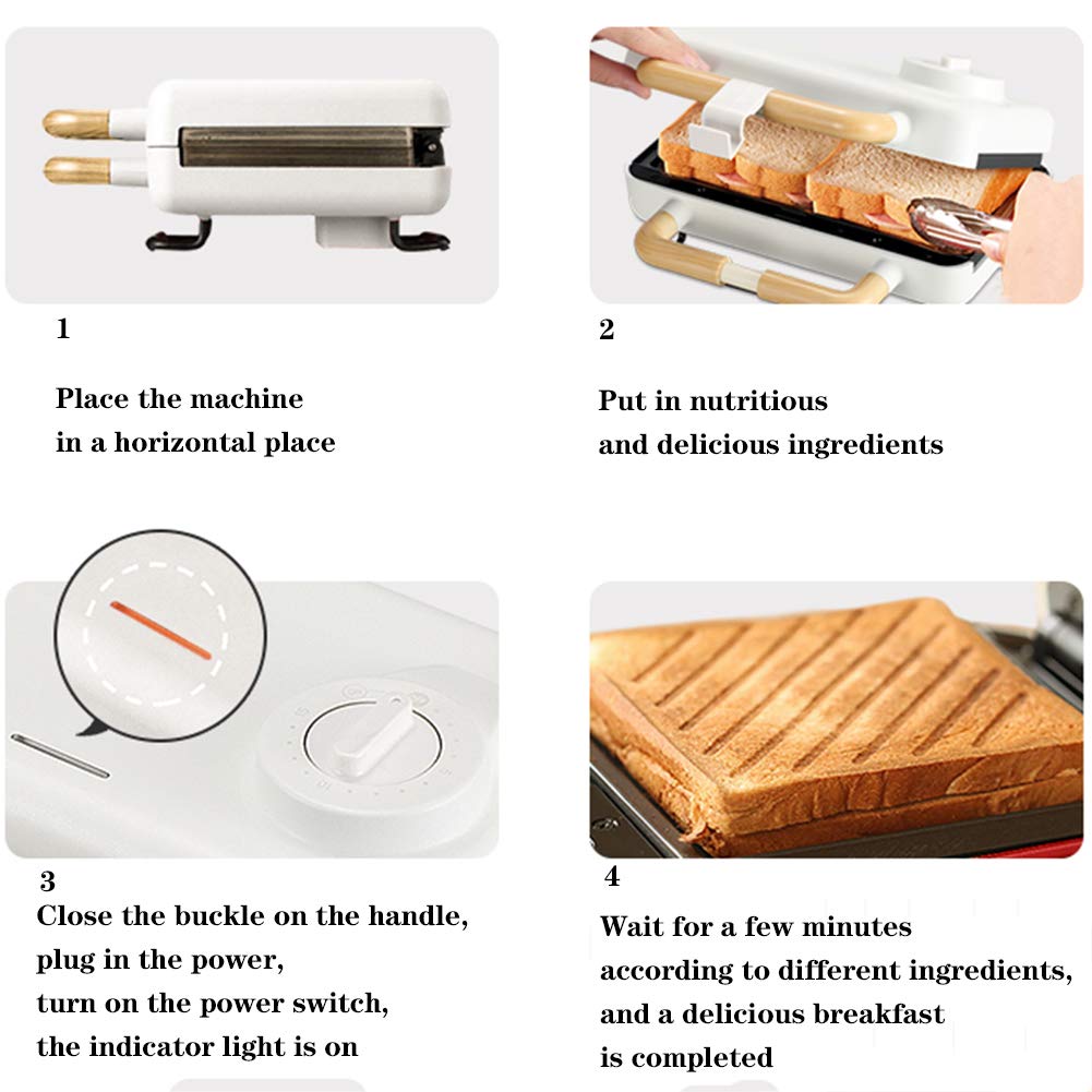 Sandwichera Electrica con Capacidad para 2 Sándwiches Tostados, Acero Inoxidable, Revestimiento Antiadherent Indicadores Luminosos Asa de Tacto Frío Base Antideslizante,Blanco