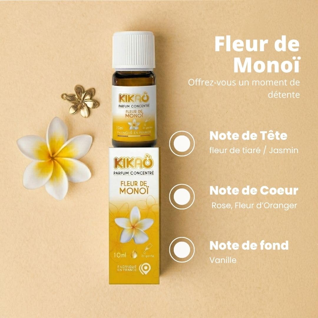 KIKAO - Parfum Concentré - Multi-Usages : Diffusion (diffuseur électrique), Bain, Cosmétique, & DIY (Bougies, Savons) - - 10ml (Fleur de monoï)