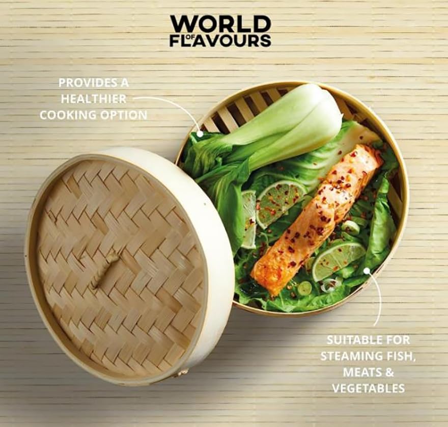 Luminexia Vaporera De Bambú,Cesta de Vapor 2 Niveles con Tapa - Vaporera Cocinar Vapor,Olla De Bambú Estilo Oriental Tradicional - para Albóndigas,Arroz,Dim Sum,Verduras,Pescado Y Carne,9 Tamaños