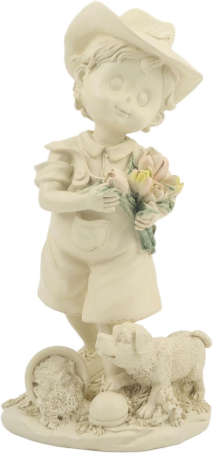 Geila 10" Rustic Child Statue – Garden Decor, Outdoor Statue, Resin Art Figure, Home Accent, Farmhouse Decor (Boy)