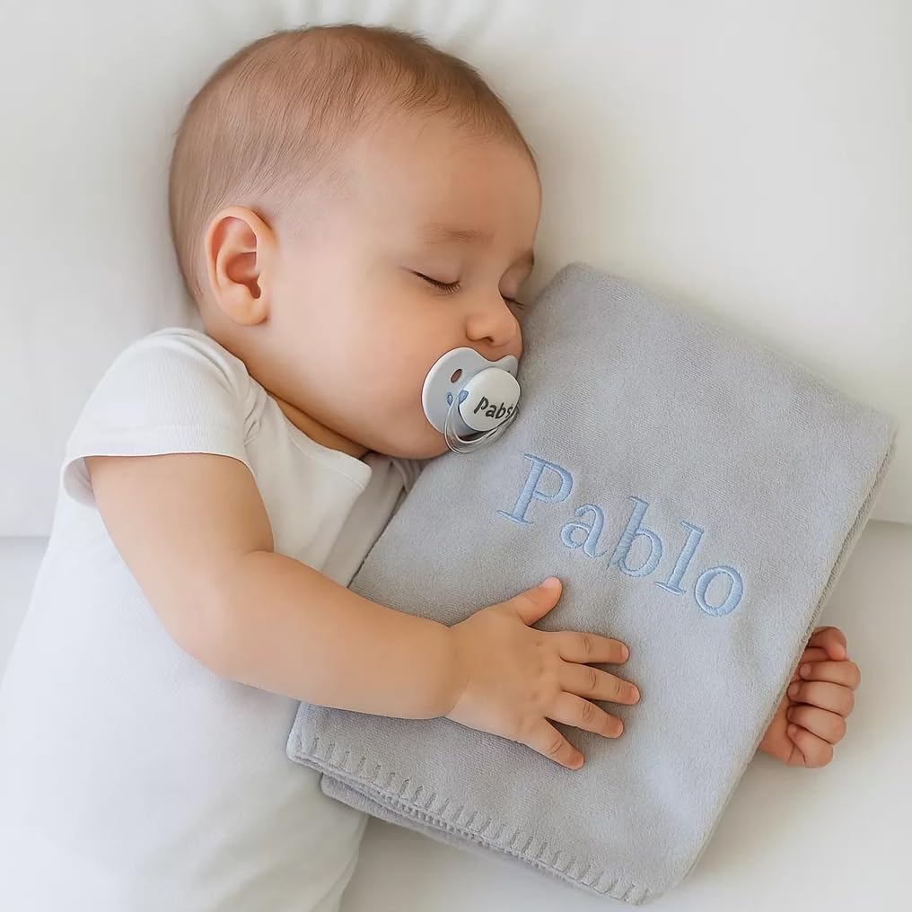 Regalo para Recién Nacido | Doudou Personalizado y Lampara de Luz Nocturna | Hecho a Mano en España | Caja de Regalo de Lujo (Azul) | BebeDeParis