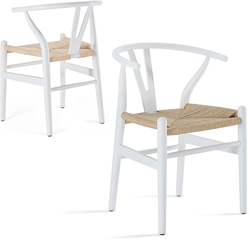STARY Sillas de comedor de madera Wishbone de mediados de siglo, modernas de madera para tu casa de playa, totalmente montadas, color blanco, juego