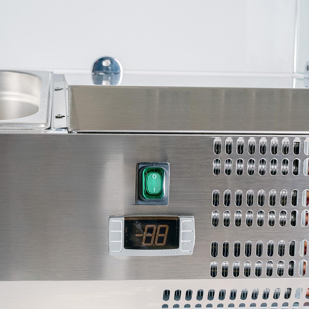 Cleiton® Vitrina de Ingredientes Refrigerada 120x33x44 cm de Acero Inoxidable 5 Cubetas GN 1/4 | Nevera de Ingredientes con Termostato Digital Dixell | Mostrador Vitrina refrigeradora