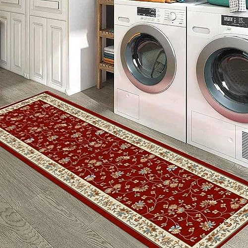 Alfombra lavable antideslizante roja para eliminar manchas en cocinas y pasillos estrechos 3
