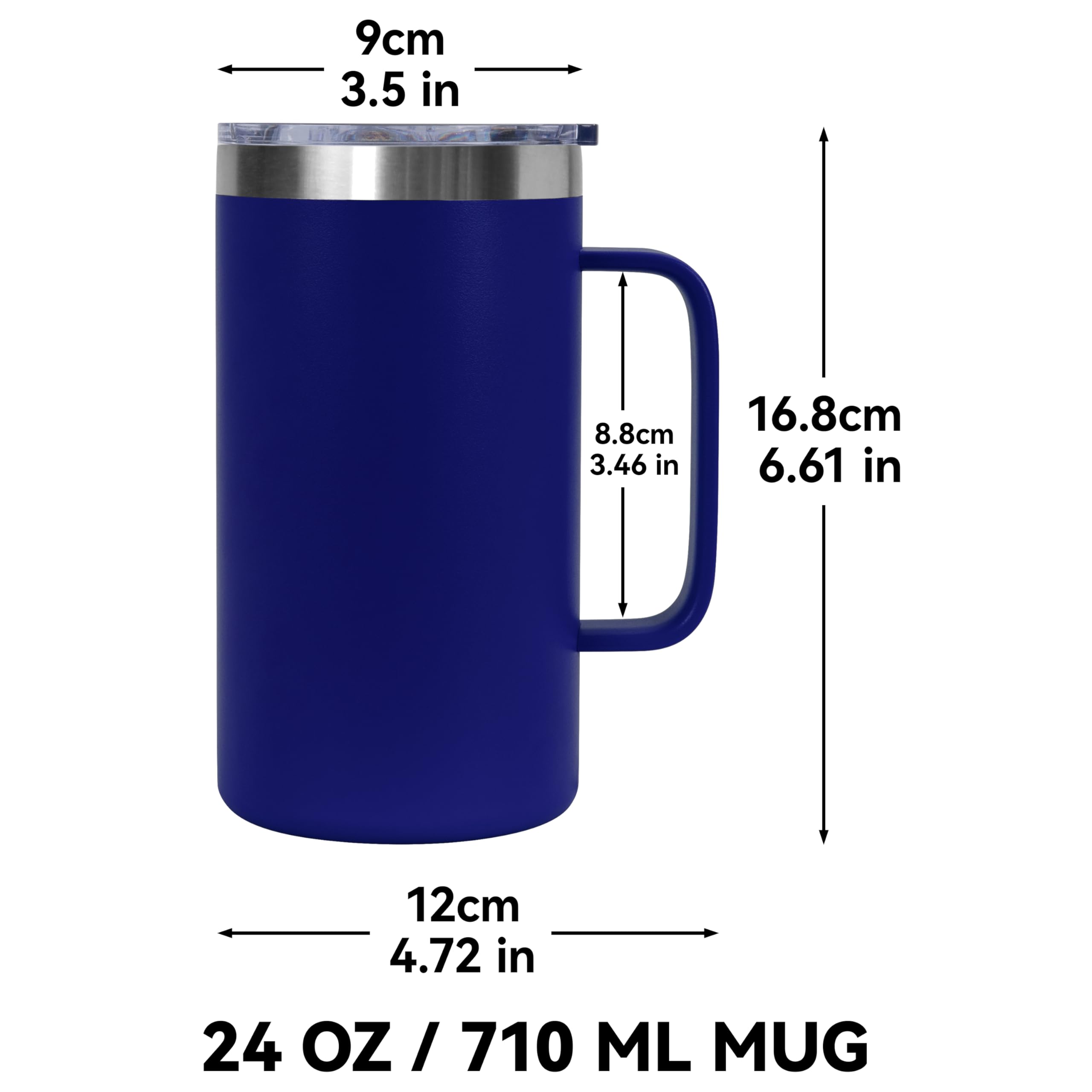 DOMICARE Taza de café de acero inoxidable de 24 onzas con asa y tapa, taza de viaje con asa, vaso de café al vacío de doble pared, taza aislada reutilizable, azul oscuro, paquete de 8