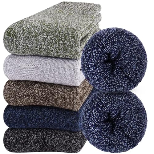 Image of VoJoPi Winter Thermal Socks for Women - 5 Pairs Thick Warm Ladies Cozy Wool Crew Boot Socks, US 5-10