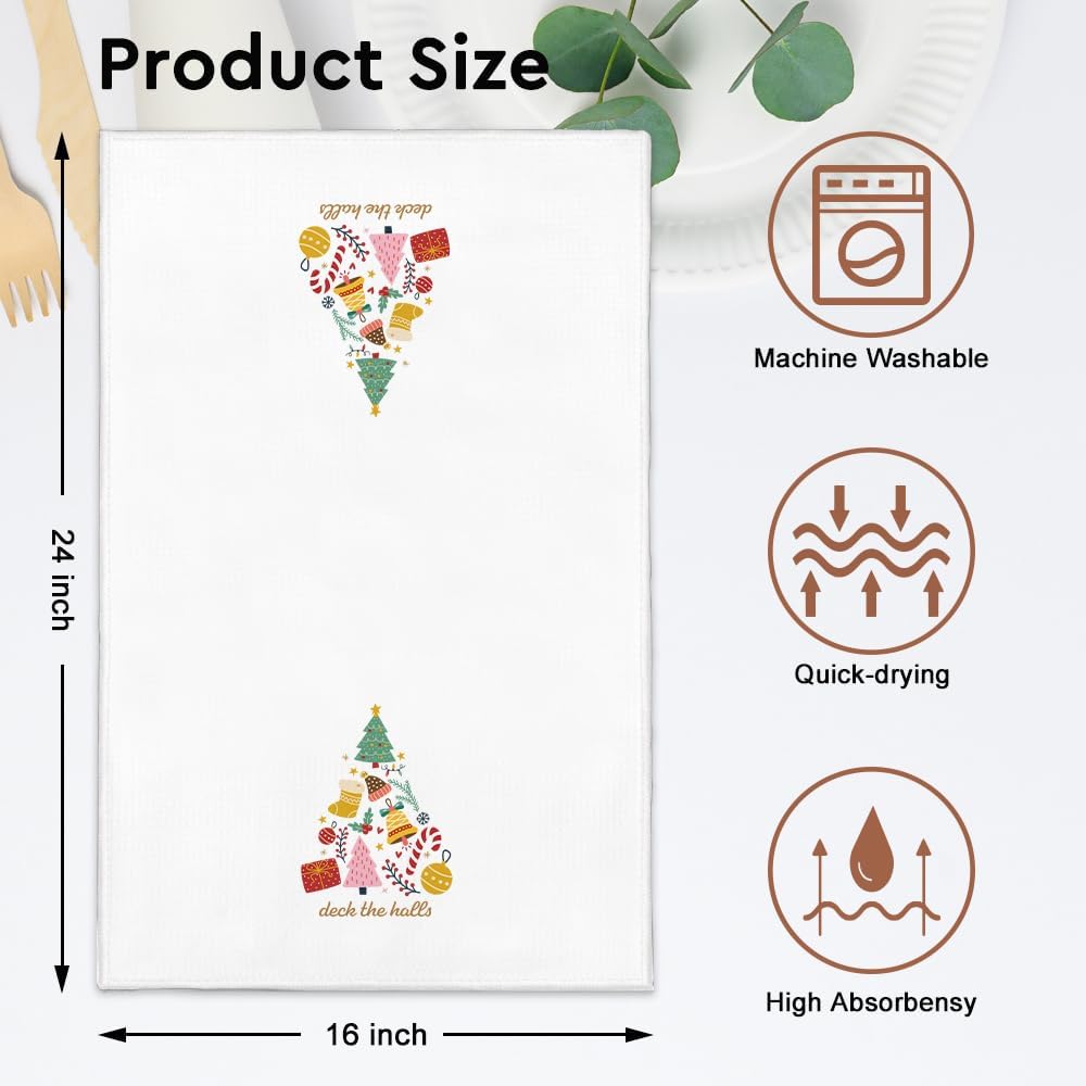 WUUCK00 2pcs Be Merry and Bright Christmas Kitchen Towel, Funny Christmas Kitchen Decor for Family, Housewarming Gifts for Hostess Neighbor, Hostess Gifts for Women, Xmas Hand Towel for Friend - Image 2