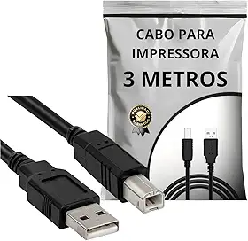 Cabo Usb 2.0 Para Impressora Scanner Universal Epson Hp Zebra A Macho B Macho (3 Metros)