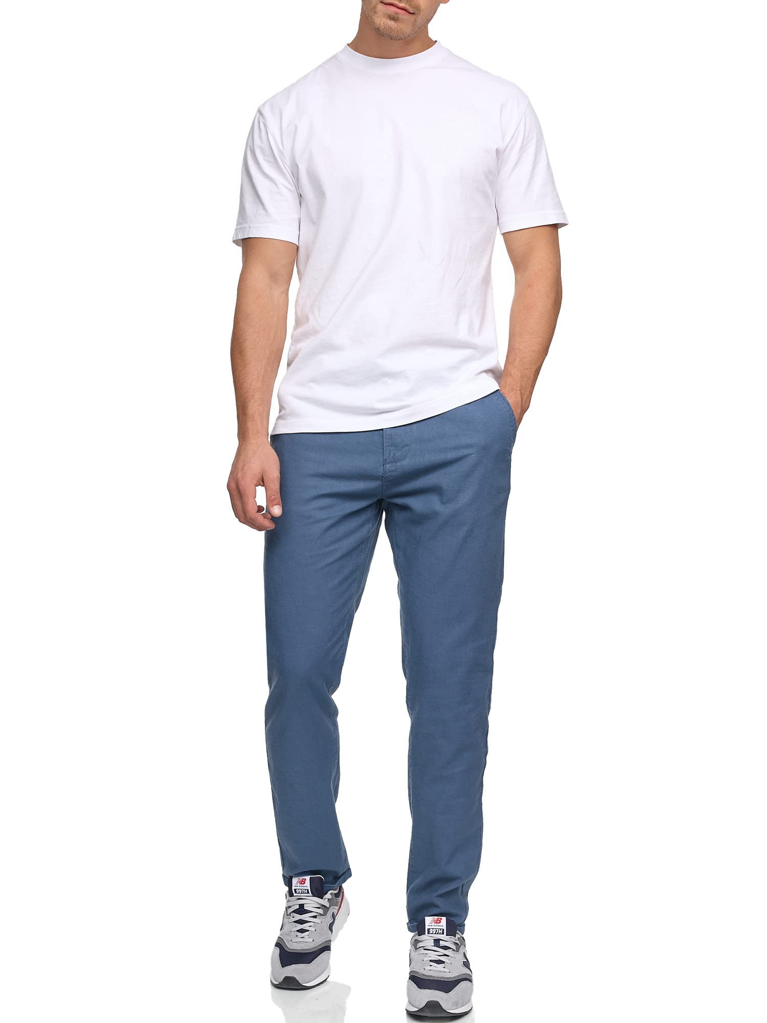 Indicode Hombres Bryne Pantalón de Tela de algodón y Lino