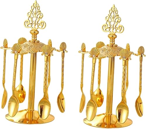 NOLITOY 2 juegos de cucharas de café para tartas de café, cucharas de café doradas, cucharas para agitar, soporte para utensilios de cocina,